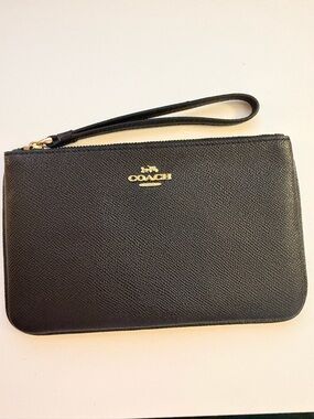 Coach Black Leather Wristlet with Gold Logo
